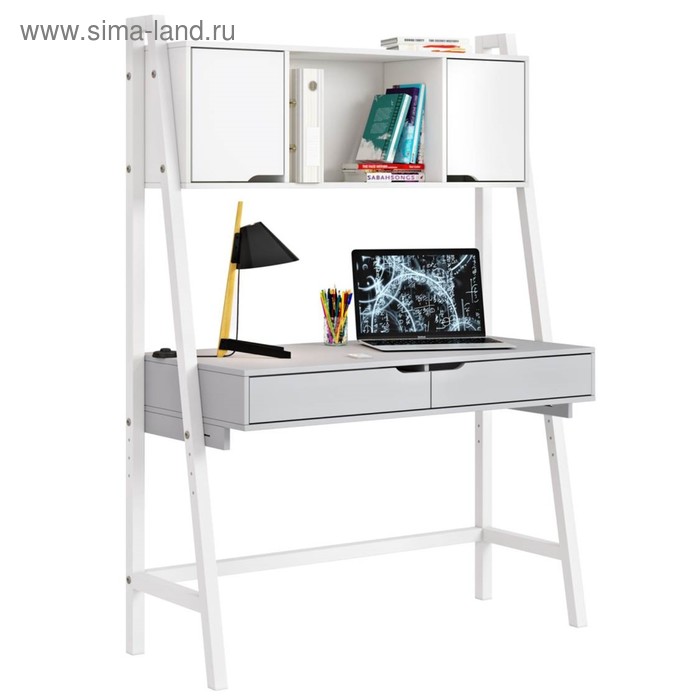 фото Стол письменный polini kids mirum высокий с полкой, серый/двери белые