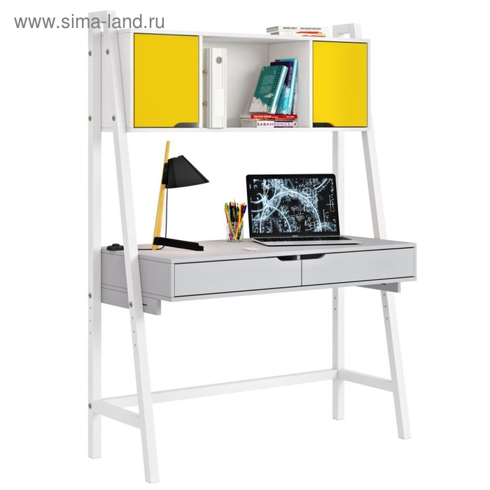 фото Стол письменный polini kids mirum высокий с полкой, серый/двери желтые