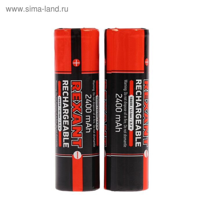 фото Аккумулятор rexant, 18650 unprotected, li-ion, 2400 мач, 3.7 в, 2 шт., блистер