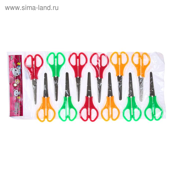 фото Ножницы канцелярские 13 см, пластиковые ручки, закруглённые концы с линейкой, корпус микс calligrata