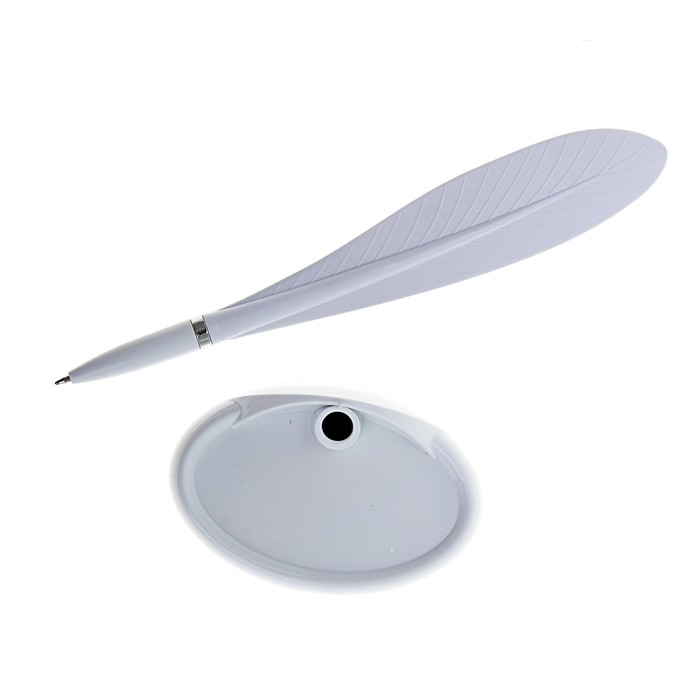 Ручка шариковая на подставке "Перо" белое