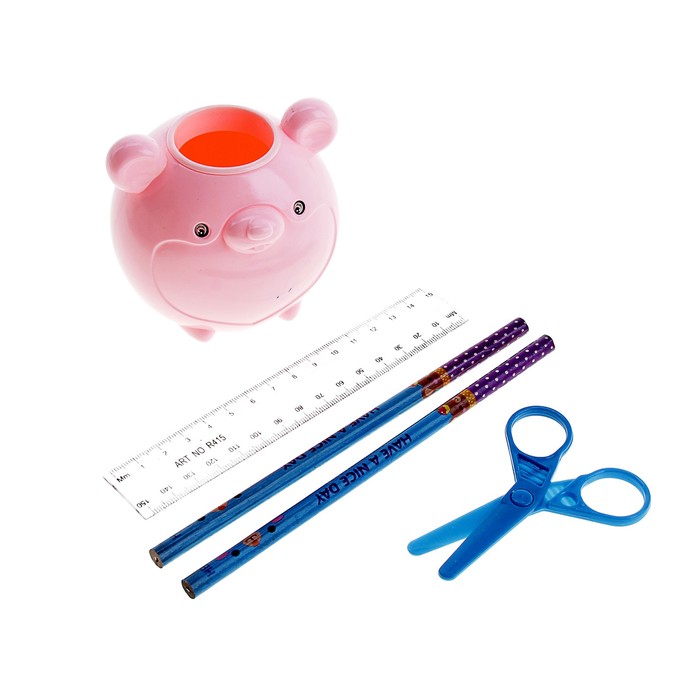 Настольный набор детский "Мышка" из 5 предметов: подставка, ножницы, линейка, 2 карандаша, МИКС