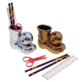 Настольный набор детский, 'Ботинок с мячом' из 5 предметов: подставка, ножницы, линейка, 2 карандаша, МИКС Ош