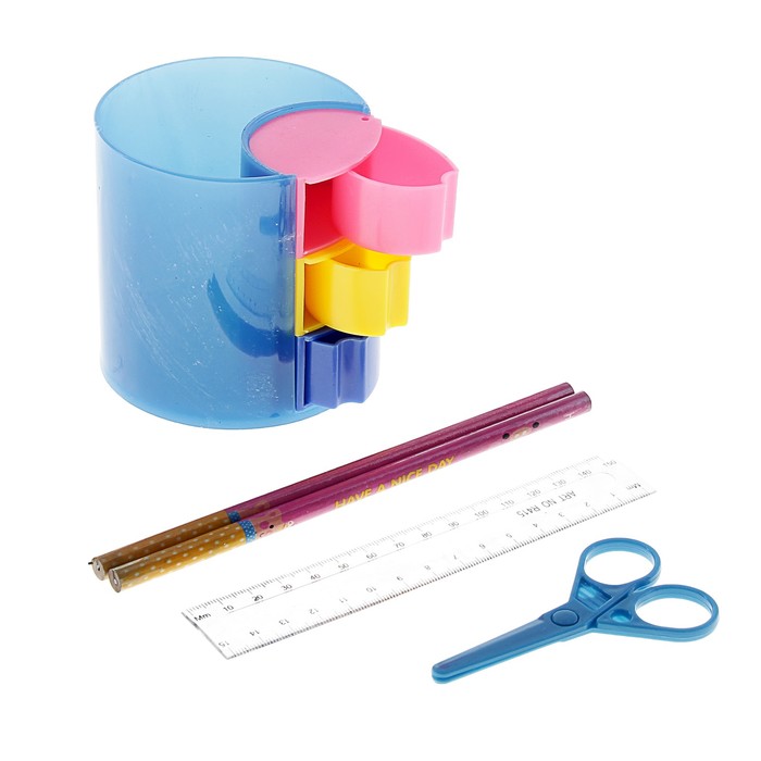 Набор настольный детский "Веер", 5 предметов: 2 карандаша, линейка, ножницы и подставка, микс