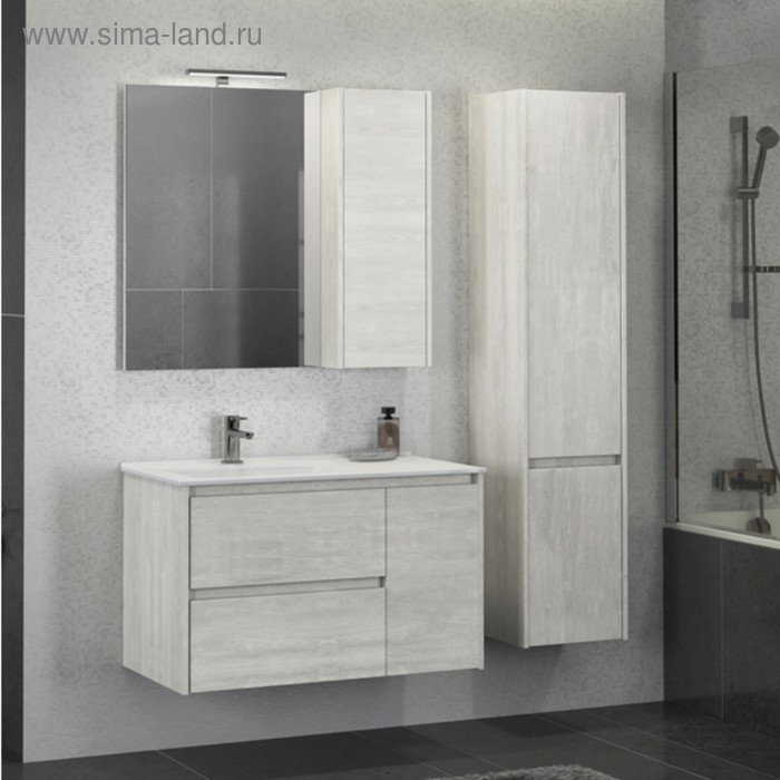 Зеркало шкаф Comforty Бремен 90 для ванной комнаты, цвет дуб белый цена и фото