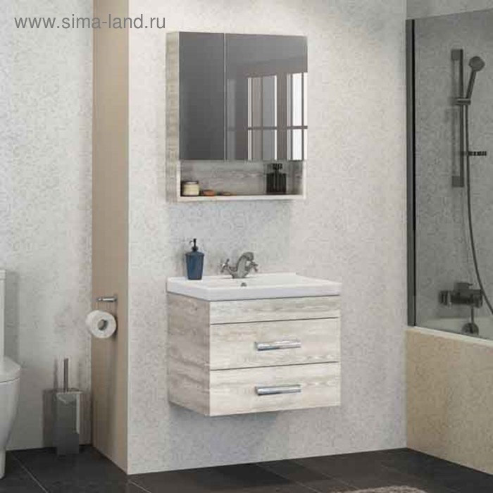 Зеркало шкаф Comforty Никосия 60 для ванной комнаты, цвет дуб белый зеркало шкаф comforty рига 60 для ванной комнаты цвет дуб сонома