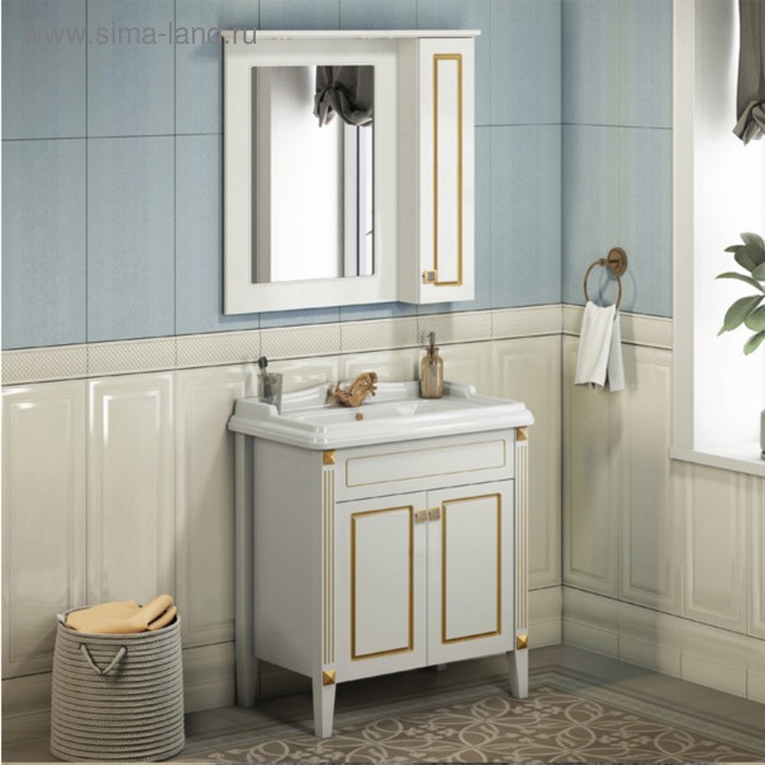 Зеркало шкаф Comforty Палермо 80 для ванной комнаты, цвет патина золото