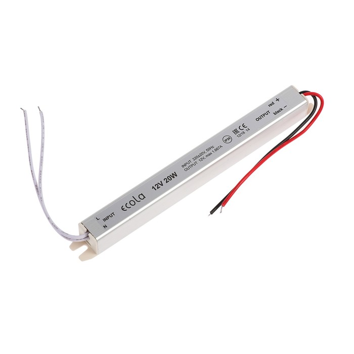 Блок питания для светодиодной ленты Ecola LED strip Power Supply, 20Вт, 12В, длинный, тонкий