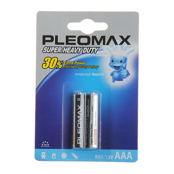 Батарейка солевая Samsung Pleomax Super Heavy Duty, ААА, R03-2BL, блистер, 2 шт.