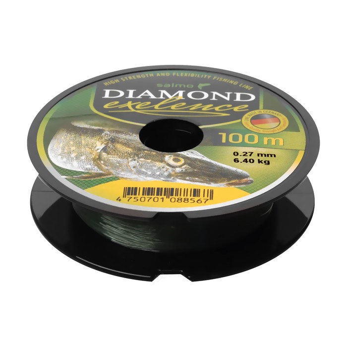 Леска монофильная Salмo Diaмond EXELENCE, диаметр 0.27 мм, тест 6.4 кг, 100 м, зелёная