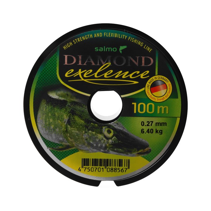 фото Леска монофильная salмo diaмond exelence, диаметр 0.27 мм, тест 6.4 кг, 100 м, зелёная salmo