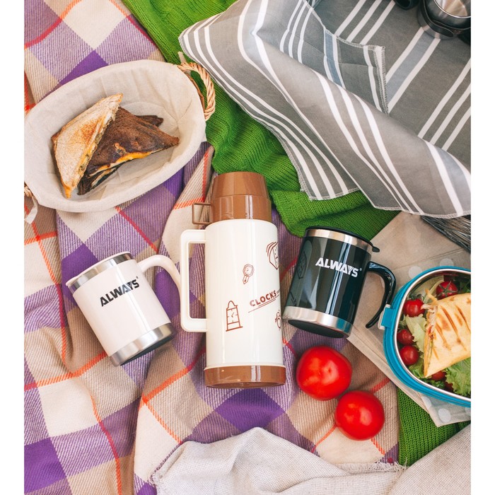 Термос с ручкой Clocks, 0.6 л, 1 кружка, 8 ч, микс