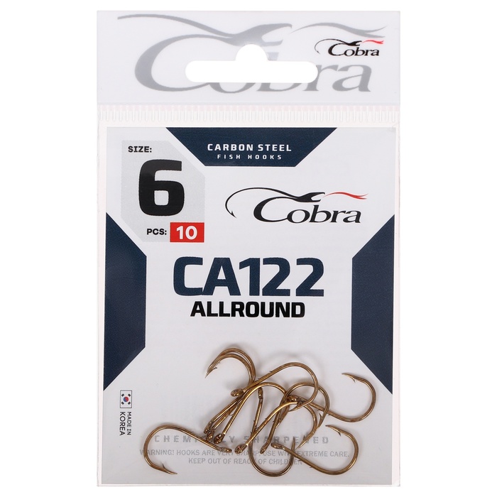 Крючки Cobra ALLROUND, серия CA122, № 6, 10 шт. крючки cobra allround ca122 okiami бронза размер 2 10шт
