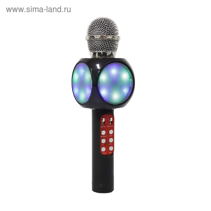 Микрофон для караоке LuazON LZZ-60, 1800 мАч, LED, чёрный микрофон для караоке luazon lzz 70 5 вт 1800 мач коррекция голоса подсветка розовый