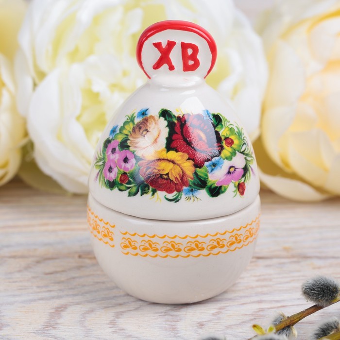Шкатулка-яйцо Цветы, 9.3 х 6 см