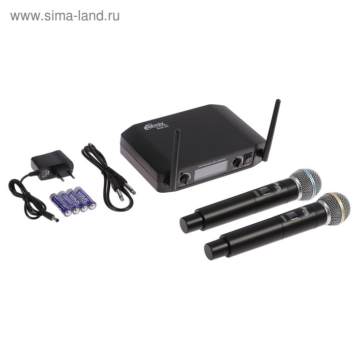 Беспроводная микрофонная система Ritmix RWM-222, 105 дБ, 40-18000 Гц, радиус до 50 м,черная