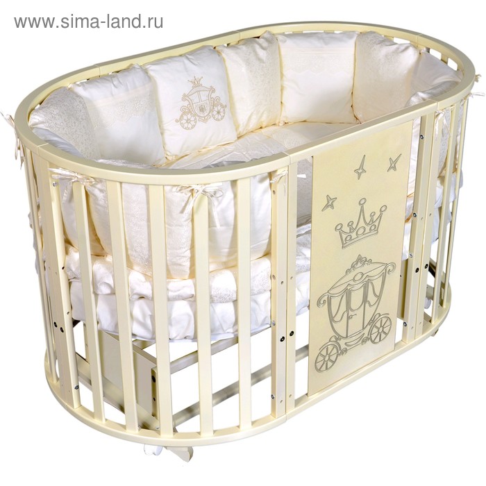 цена Детская кровать «Северянка-3 Корона», 6 в 1, универсальный маятник, колеса, цвет слоновая кость