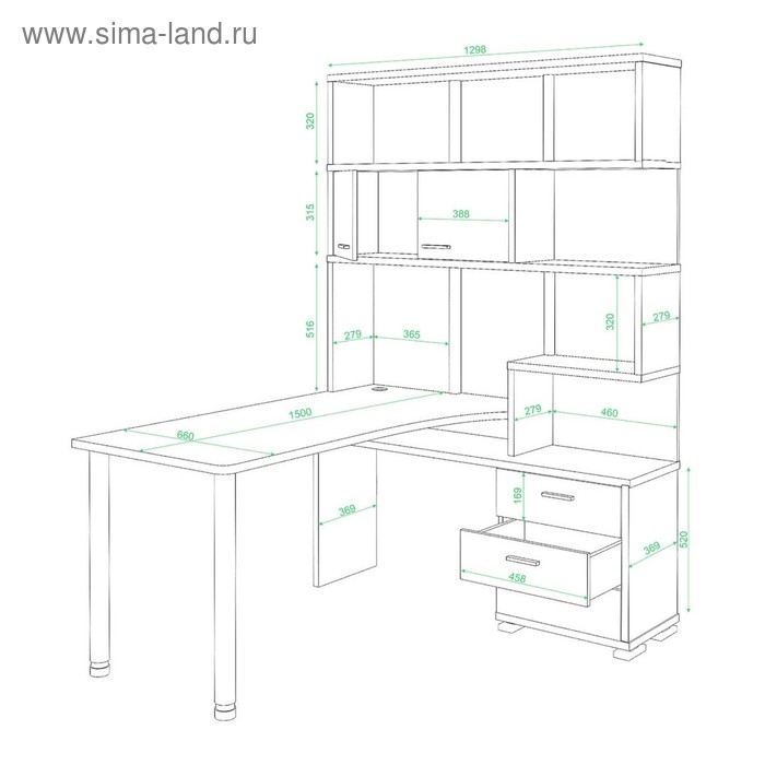 фото Стол ср-420/150, угол правый, 1500 × 1300 × 1990 мм, цвет нельсон/белый