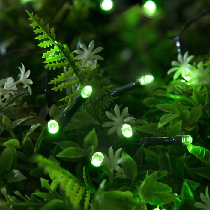 фото Гирлянда "нить" 10 м, ip44, тёмная нить, 100 led, свечение зелёное, 2 режима, солнечная батарея luazon lighting