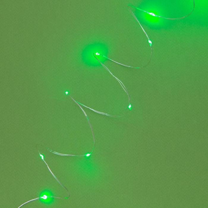 Гирлянда "Нить" 10 м роса, серебристая нить, 100 LED, свечение зелёное, 2 режима, солнечная батарея