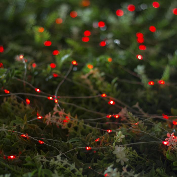 фото Гирлянда "нить" 10 м роса, серебристая нить, 100 led, свечение красное, 2 режима, солнечная батарея luazon lighting