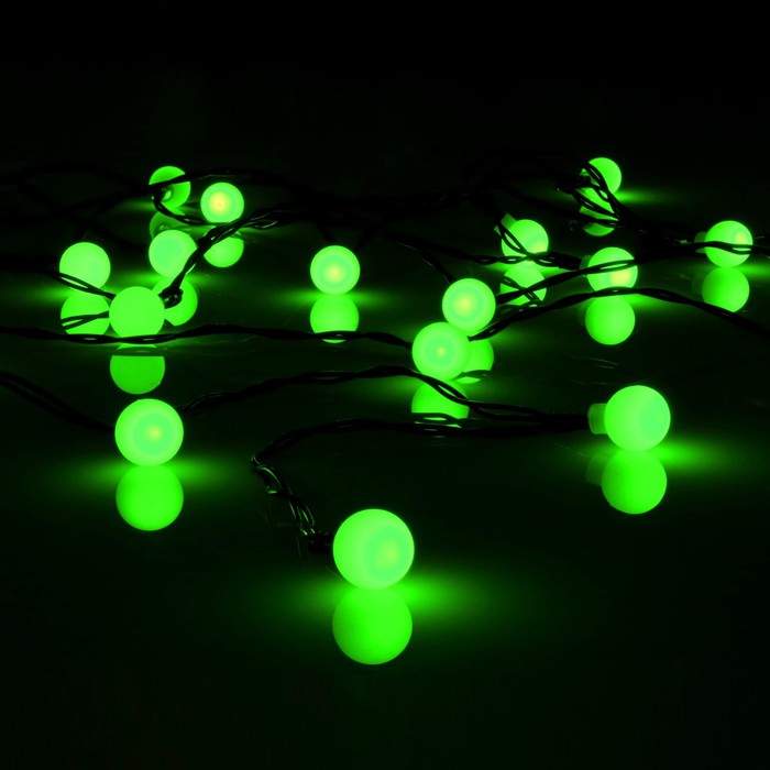 фото Гирлянда "нить" 4.5 м с насадками "шарики", ip44, тёмная нить, 30 led, свечение зелёное, 2 режима, солнечная батарея luazon lighting