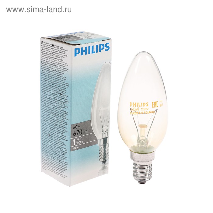 фото Лампа накаливания philips stan b35 cl 1ct/12x10, e14, 60 вт, 230 в