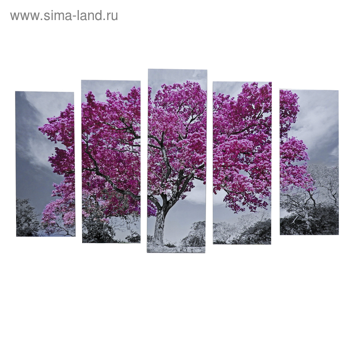 картина модульная на подрамнике подснежники 125х80 см Картина модульная на подрамнике Дерево в цвету 125х80 см (2-25х63, 2-25х70, 1-25х80)