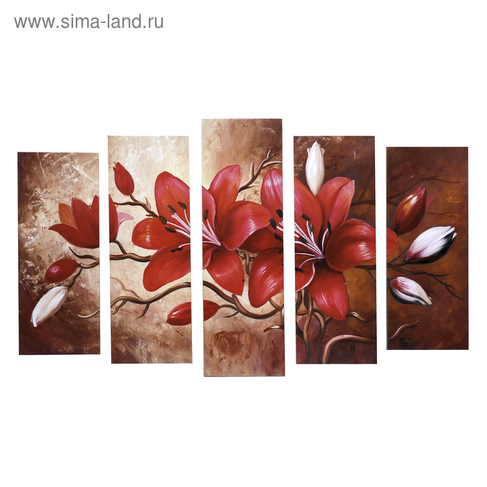 Картина модульная на подрамнике Красные цветы 125х80 см (2-25х63, 2-25х70, 1-25х80) картина модульная на подрамнике белеет парус 2 25х63 2 25х70 1 25х80 125х80см
