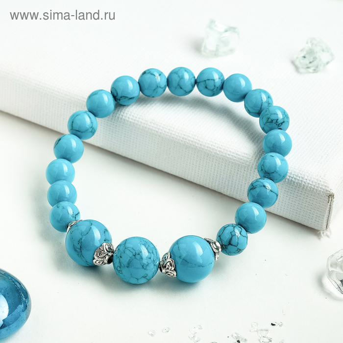 

Браслет шар №6+№10 "Бирюза новая" с шапочками