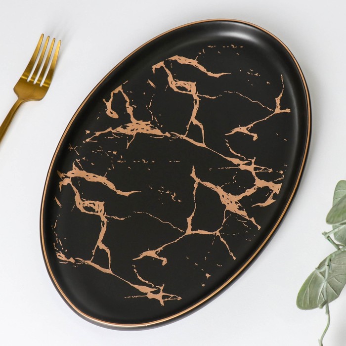 Тарелка для подачи Black Gold, 29×19×2,5 см, цвет чёрный/золотой