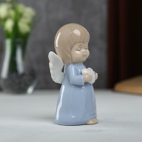 Сувенир керамика "Ангел-пухлячок в голубом платье с сердцем в руках" 13х5,5х7 см