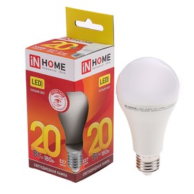 Лампа светодиодная IN HOME LED-A60-VC, Е27, 20 Вт, 230 В, 3000 К, 1800 Лм