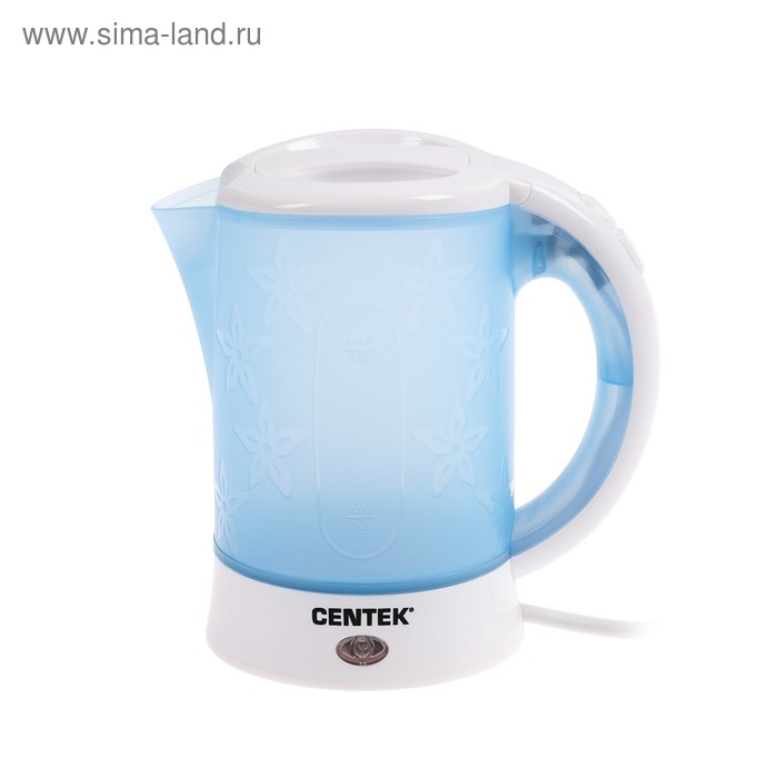 Чайник электрический Centek CT-0054 Blue, пластик, 0.6 л, 650 Вт, бело-синий