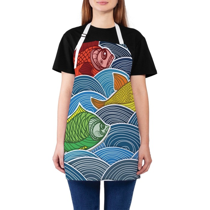 Фартук кухонный с фотопринтом «Красочные рыбы на волнах», регулируемый, размер OS