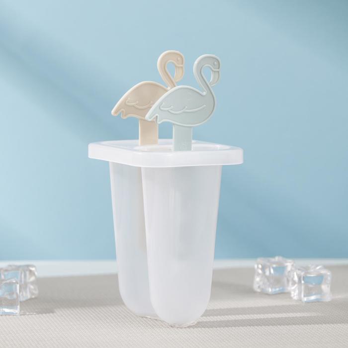 форма силиконовая для мороженого венеция 19 6×11×2 4 см 4 ячейки цвет микс Форма для мороженого «Фламинго», 7,5×6×15 см, 2 ячейки, цвет МИКС