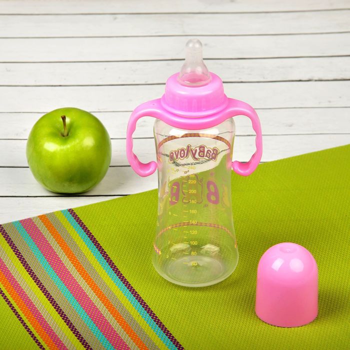 Бутылочка для кормления с ручками, 240 мл, от 0 мес., цвета МИКС