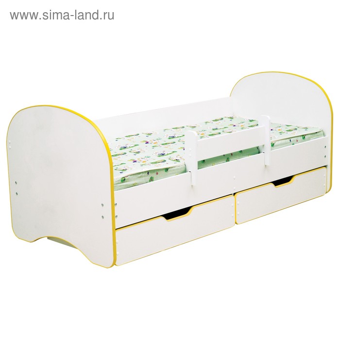 фото Кровать детская с бортом «радуга», 2 ящика, 800 × 1900 мм, цвет белый / кант жёлтый матрица
