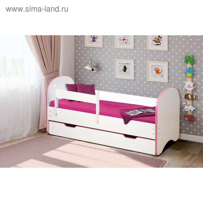фото Кровать детская с бортом «радуга», 1 ящик, 700 × 1400 мм, цвет белый / кант светло-розовый матрица