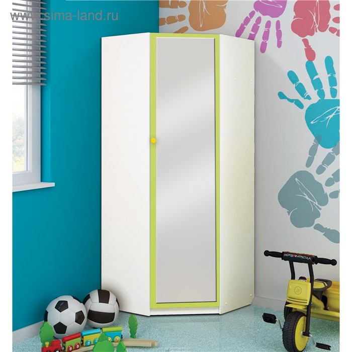 Шкаф угловой с зеркалом «Радуга», 850 × 850 × 2100 мм, цвет белый / лайм шкаф угловой детский совята 2 2 850 × 850 × 2100 мм цвет белый