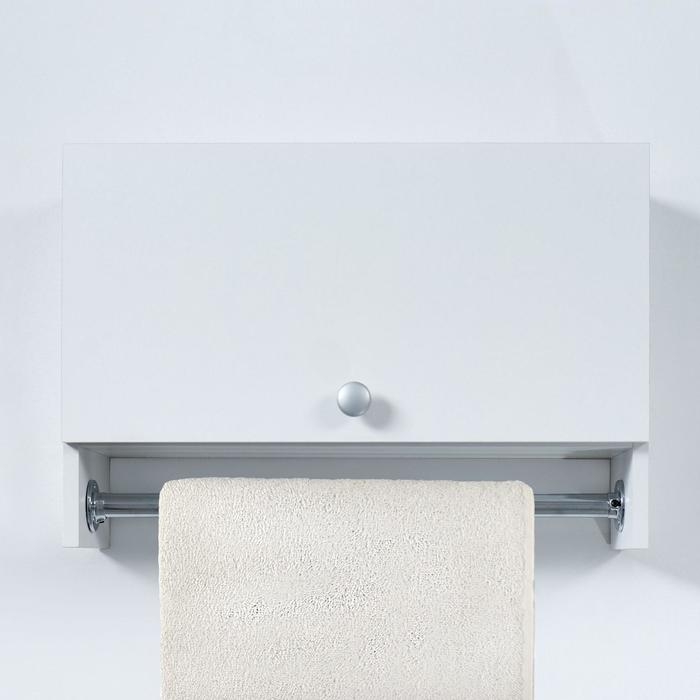 фото Шкаф подвесной со штангой для полотенец, с дверцами, белый, 60 х 15,4 х 40 см клик мебель