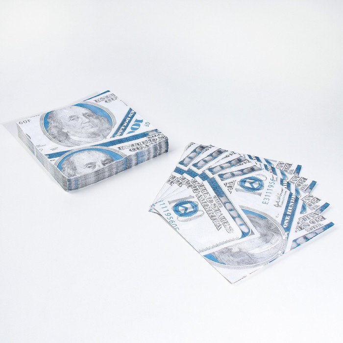 фото Сувенирные салфетки "пачка баксов", 2-х слойные, 25 листов, 33х33 см русма