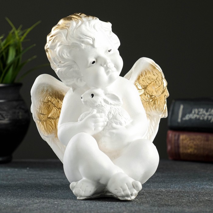 Фигура Ангел с кроликом белый 19х16х14см