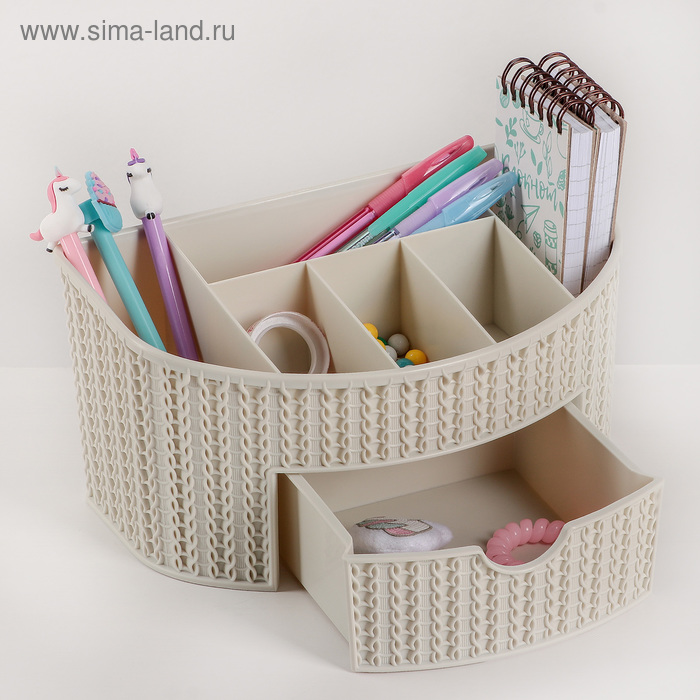 фото Органайзер «вязание», с ящиком, цвет белый ротанг idea