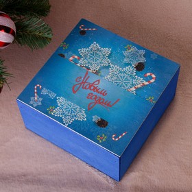 Коробка подарочная 'С Новым Годом, со снежинками', синяя, 20×20×10 см Ош