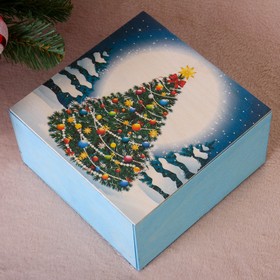 Коробка подарочная ' Новогодняя, c ёлкой', голубая, 20×20×10 см Ош