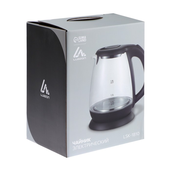 Купить Чайник электрический LuazON LSK-1810, 1500 Вт, 1.8 л, стекло, подсветка, серебристый Чайник электрический LuazON LSK-1810, 1500 Вт, 1.8 л, стекло, подсветка, серебристый