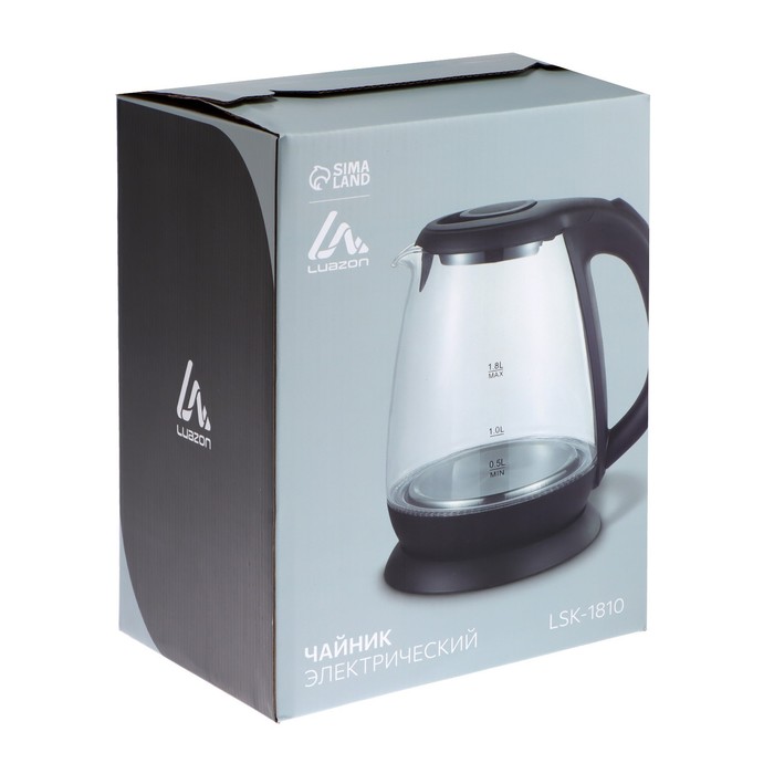 Купить Чайник электрический LuazON LSK-1810, 1500 Вт, 1.8 л, стекло, подсветка, черный Чайник электрический LuazON LSK-1810, 1500 Вт, 1.8 л, стекло, подсветка, черный