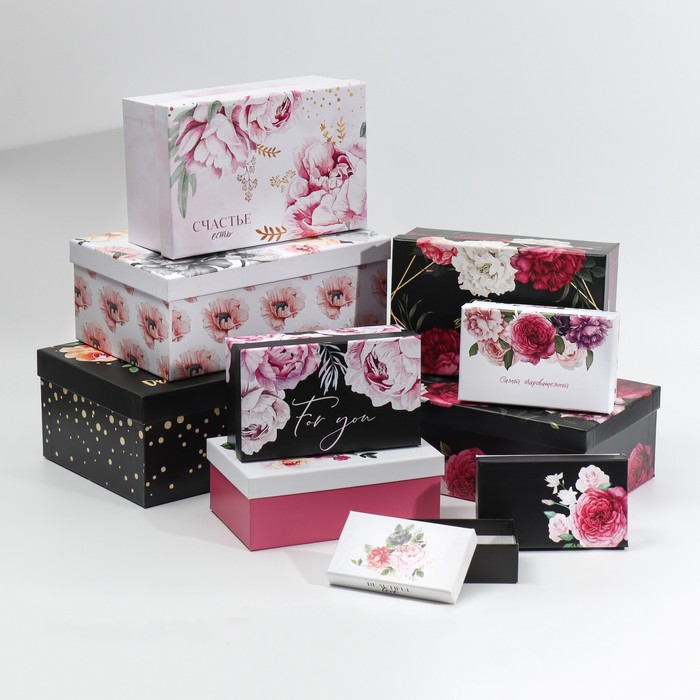 набор подарочных коробок 10 в 1 цветочный вальс 12 × 7 × 4 32 5 × 20 × 12 5 см Набор коробок 10 в 1, упаковка подарочная, «Цветочный вальс», 12 х 7 х 4 - 32.5 х 20 х 12.5 см
