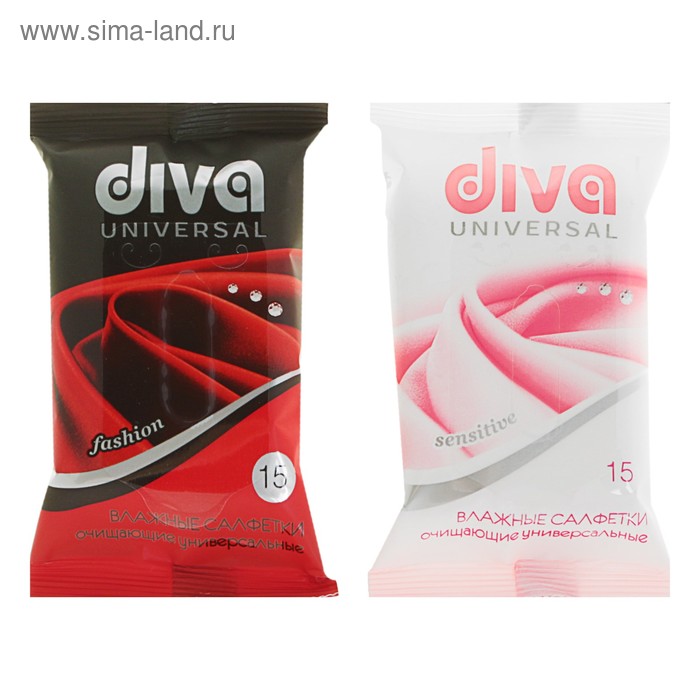 Влажные салфетки Diva Mini, универсальные, очищающие, 15 шт.